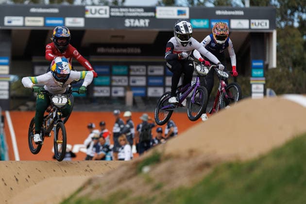 BMX WORLD CHAMPIONSHIPS, Saya Sakakibara of Australia and Thalya Burford of Switzerland compete during the BMX World Championships at Brisbane SX International BMX Centre in Brisbane, Saturday, July 18, 2026. ( NO ARCHIVING, EDITORIAL USE ONLY BRISBANE QUEENSLAND AUSTRALIA  Copyright: xRUSSELLxFREEMANx 20260718183660309156