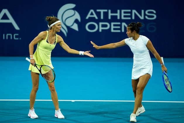 Vanda Pharmaceuticals Athens Open - Day 5 Eudice Chong of Hong Kong plays with partner Katarzyna Piter of Poland during their semi-final doubles match against Hao-Ching Chan of Taiwan and Miyu Kato of Japan at the 2026 Vanda Pharmaceuticals Athens Open Women s tennis tournament at the Athens Olympic Tennis Centre in Athens, Greece. Athens Athens Greece  Copyright: xOwenxHammondx originalFilename:hammond-2026vand260717_npwsp.jpg