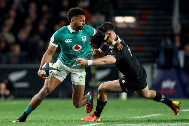 2026 Nations Championship Southern Hemisphere Series, Eden Park, Auckland, New Zealand 18 7 2026 New Zealand All Blacks vs Ireland Ireland s Robert Baloucoune is tackled by New Zealand s Will Jordan Robert Baloucoune is tackled by Will Jordan 18 7 2026  Copyright: xx BB3_9175