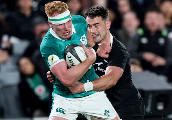 2026 Nations Championship Southern Hemisphere Series, Eden Park, Auckland, New Zealand 18 7 2026 New Zealand All Blacks vs Ireland Ireland s Ciaran Frawley is tackled by New Zealand s Will Jordan Ciaran Frawley is tackled by Will Jordan 18 7 2026  Copyright: xx 0S2A2805 copy