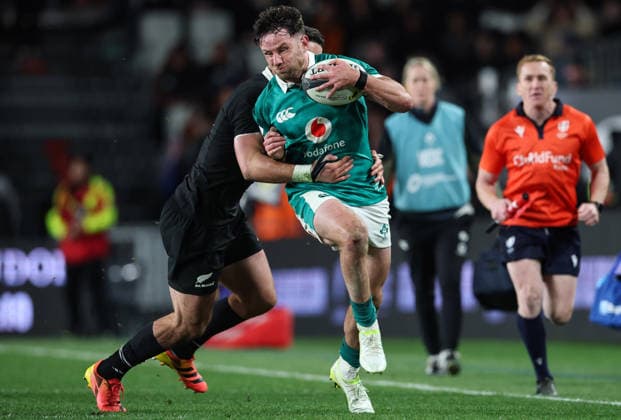 2026 Nations Championship Southern Hemisphere Series, Eden Park, Auckland, New Zealand 18 7 2026 New Zealand All Blacks vs Ireland Ireland s Hugo Keenan is tackled by New Zealand s Will Jordan Hugo Keenan is tackled by Will Jordan 18 7 2026  Copyright: xx 0S2A2892