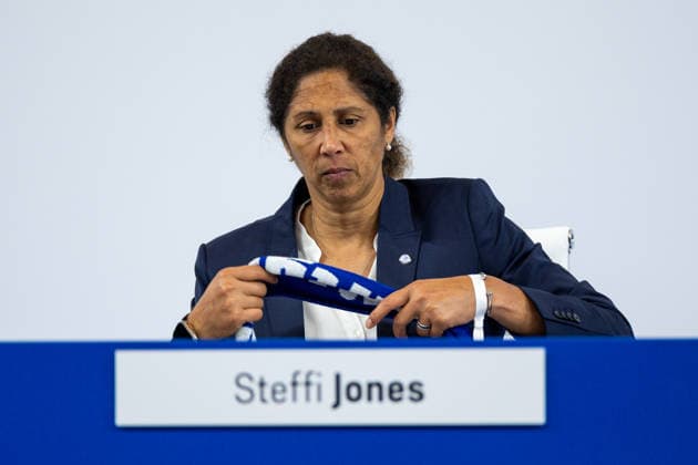 18.07.2026, Mitgliederversammlung 2026 des FC Schalke 04 in der Veltins Arena. Aufsichtsrat Steffi Jones (FC Schalke 04). Gelsenkirchen Veltins Arena NRW Deutschland xRHR-FOTO DEx *** July 18, 2026, FC Schalke 04 2026 General Meeting at the Veltins Arena; Supervisory Board; Steffi Jones; FC Schalke 04; Gelsenkirchen; Veltins Arena; North Rhine-Westphalia; Germany; xRHR; PHOTO: DEx Copyright: DennisxEwert RHR-FOTOx RHR-FOTO DE