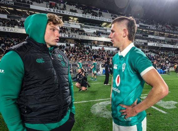 2026 Nations Championship Southern Hemisphere Series, Eden Park, Auckland, New Zealand 18 7 2026 New Zealand All Blacks vs Ireland Ireland s Cian Prendergast with Sam Prendergast after the game Cian Prendergast with Sam Prendergast after the game 18 7 2026  Copyright: xx BS128957