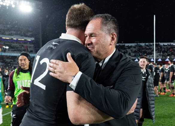 2026 Nations Championship Southern Hemisphere Series, Eden Park, Auckland, New Zealand 18 7 2026 New Zealand All Blacks vs Ireland New Zealand s Head Coach Dave Rennie celebrates with Jordie Barrett after the game Dave Rennie celebrates with Jordie Barrett after the game 18 7 2026  Copyright: xBrettxPhibbsx xwww.photosport.nzx 260718AllBlacksIreland_084