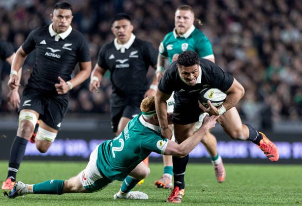 2026 Nations Championship Southern Hemisphere Series, Eden Park, Auckland, New Zealand 18 7 2026 New Zealand All Blacks vs Ireland New Zealand s Caleb Clarke is tackled by Ireland s Ciaran Frawley Caleb Clarke is tackled by Ciaran Frawley 18 7 2026  Copyright: xBrettxPhibbsx xwww.photosport.nzx 260718AllBlacksIreland_098