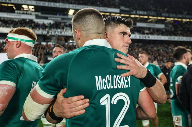 2026 Nations Championship Southern Hemisphere Series, Eden Park, Auckland, New Zealand 18 7 2026 New Zealand All Blacks vs Ireland Ireland s Dan Sheehan and Stuart McCloskey embrace after the match Dan Sheehan and Stuart McCloskey embrace after the match 18 7 2026  Copyright: xx BB3_0430