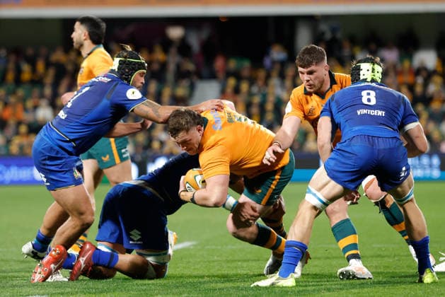 RUGBY AUSTRALIA ITALY, Angus Bell of the Wallabies in action during the Nations Championship Round 3 match between the Australian Wallabies and the Italian Azzurri at HBF Park in Perth, Saturday, July 18, 2026. ( NO ARCHIVING, EDITORIAL USE ONLY PERTH WESTERN AUSTRALIA AUSTRALIA  Copyright: xRICHARDxWAINWRIGHTx 20260718149670065686