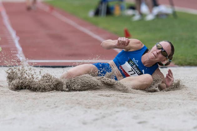 LEVERKUSEN, GERMANY - JULY 18, 2026 : Katrin Mueller-Rottgardt (GER TV Wattenscheid 01) competing in the long jump during the Para Heimspiel 7.0 at Fritz Jacobi Sports Complex on July 18, 2026 in Leverkusen, Germany. Northrhine-Westphalia Germany Copyright: xAxelxKohringx
