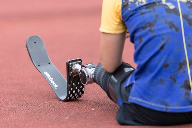 LEVERKUSEN, GERMANY - JULY 18, 2026 : Details - a prothetic leg during the Para Heimspiel 7.0 at Fritz Jacobi Sports Complex on July 18, 2026 in Leverkusen, Germany. Northrhine-Westphalia Germany Copyright: xAxelxKohringx