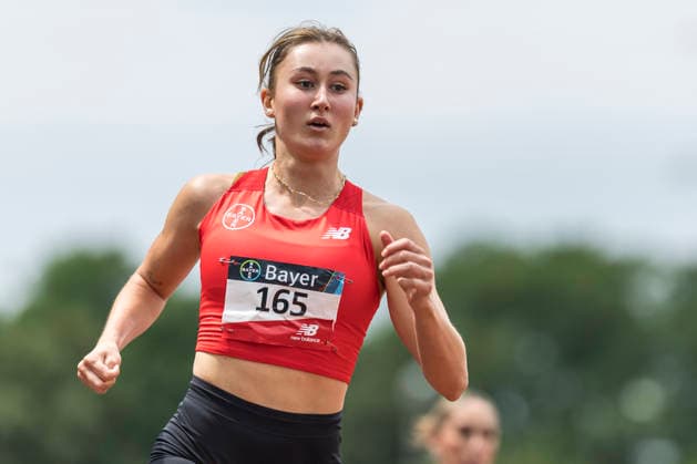 LEVERKUSEN, GERMANY - JULY 18, 2026 : Nele Moos (GER TSV Bayer 04 Leverkusen) competing in the 100m during the Para Heimspiel 7.0 at Fritz Jacobi Sports Complex on July 18, 2026 in Leverkusen, Germany. Northrhine-Westphalia Germany Copyright: xAxelxKohringx