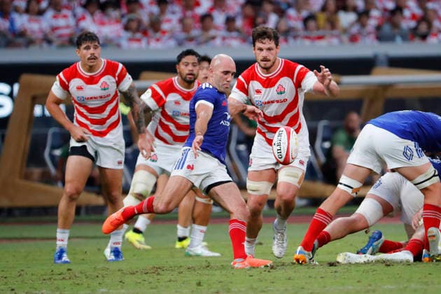 July 18, 2026, Tokyo, Japan: Maxime Lucu (9) kicks the ball during the Nations Championship 2026 between Japan and France at the National Stadium in Tokyo. France defeats Japan 42-15. Rugby Nations Championship 2026: Japan 15 - 42 France  - ZUMAm191 20260718_aap_m191_002 Copyright: xRodrigoxReyesxMarinx