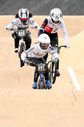 RECORD DATE NOT STATED 18th July 2026; Brisbane SX International BMX Centre, Brisbane, Queensland, Australia: 2026 UCI BMX Racing World Championships, Day Two; 807 Lina KAISER (Women Junior) GER leads the field during the juniors quarter final heats NigelxOwen