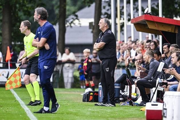 Twente s head coach John van den Brom pictured during a friendly game between KAA Gent and Dutch FC Twente, at the summer training camp of Belgian first division soccer team KAA Gent in De Lutte, Losser, the Netherlands on Saturday 18 July 2026, to prepare for the upcoming 2026-2027 season. TOM GOYVAERTS TomxGoyvaerts  x181411054x