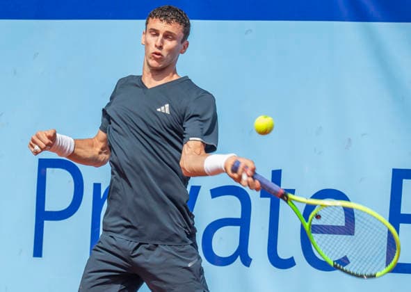 July 18, 2026, Gstaad, Bern, Switzerland: Gstaad Switzerland, 07 18 2026: JUAN MANUEL CERUNDOLO of Argentina is in action during semi-finals of EFG Swiss Open Gstaad ATP, Tennis Herren 250,Tennis Herren 250, which is known as the Swiss Gstaad Open and took place at Roy Emerson Arena in Gstaad, which is located in the famous ski resort of Gstaad and which is located in the Bernese Oberland..RAPHAEL COLLIGNON won 1-7; 7-6; 7-5. Tennis 2026: Swiss Open  - ZUMAd206 20260718_zip_d206_014 Copyright: xEricxDubostx