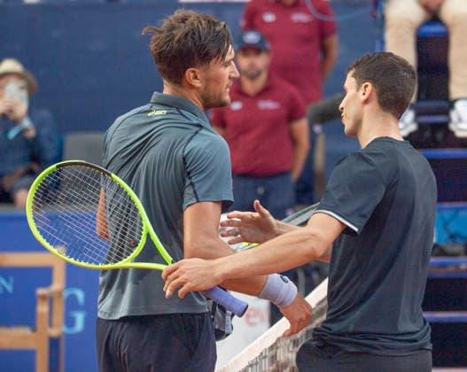 July 18, 2026, Gstaad, Bern, Switzerland: Gstaad Switzerland, 07 18 2026: RAPHAEL COLLIGNON of Belgium welcomes, together with.UAN MANUEL CERUNDOLO of Argentina for his victory during semi-finals of EFG Swiss Open Gstaad ATP, Tennis Herren 250,Tennis Herren 250, which is known as the Swiss Gstaad Open and took place at Roy Emerson Arena in Gstaad, which is located in the famous ski resort of Gstaad and which is located in the Bernese Oberland..RAPHAEL COLLIGNON won 1-7; 7-6; 7-5. Tennis 2026: Swiss Open  - ZUMAd206 20260718_zip_d206_031 Copyright: xEricxDubostx