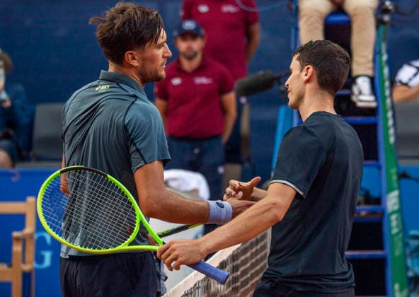 July 18, 2026, Gstaad, Bern, Switzerland: Gstaad Switzerland, 07 18 2026: RAPHAEL COLLIGNON of Belgium welcomes, together with.UAN MANUEL CERUNDOLO of Argentina for his victory during semi-finals of EFG Swiss Open Gstaad ATP, Tennis Herren 250,Tennis Herren 250, which is known as the Swiss Gstaad Open and took place at Roy Emerson Arena in Gstaad, which is located in the famous ski resort of Gstaad and which is located in the Bernese Oberland..RAPHAEL COLLIGNON won 1-7; 7-6; 7-5. Tennis 2026: Swiss Open  - ZUMAd206 20260718_zip_d206_032 Copyright: xEricxDubostx