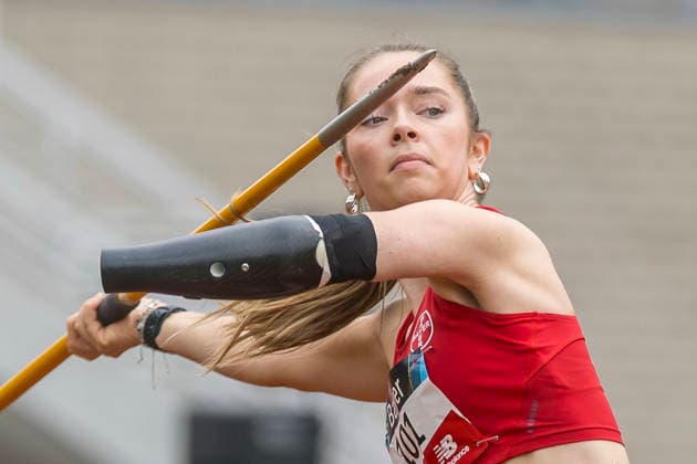 LEVERKUSEN, GERMANY - JULY 18, 2026 : Lise Petersen (GER Hamburger SV) competing during the javelin throw of the Para Heimspiel 7.0 at Fritz Jacobi Sports Complex on July 18, 2026 in Leverkusen, Germany. Northrhine-Westphalia Germany Copyright: xAxelxKohringx
