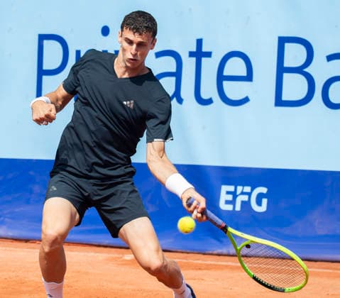 July 18, 2026, Gstaad, Bern, Switzerland: Gstaad Switzerland, 07 18 2026: JUAN MANUEL CERUNDOLO of Argentina is in action during semi-finals of EFG Swiss Open Gstaad ATP, Tennis Herren 250,Tennis Herren 250, which is known as the Swiss Gstaad Open and took place at Roy Emerson Arena in Gstaad, which is located in the famous ski resort of Gstaad and which is located in the Bernese Oberland..RAPHAEL COLLIGNON won 1-7; 7-6; 7-5. Gstaad Switzerland - ZUMAd206 20260718_zip_d206_018 Copyright: xEricxDubostx
