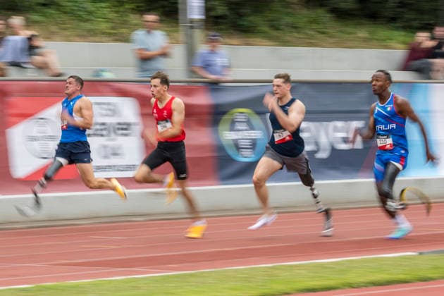LEVERKUSEN, GERMANY - JULY 18, 2026 : Fynn Thurnheer (SUI Schweiz) competing in the 100m during the Para Heimspiel 7.0 at Fritz Jacobi Sports Complex on July 18, 2026 in Leverkusen, Germany. Northrhine-Westphalia Germany Copyright: xAxelxKohringx