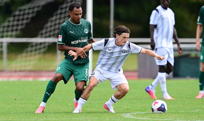 18.07.2026 - Fussball - Saison 2026 2027 - Testspiel Freundschaftsspiel Vorbereitungsspiel - SpVgg Greuther Fürth ( Kleeblatt ) - FC Zürich - Sportfoto Zink - xwoxzix - regulations prohibit any use of photographs as image sequences and or quasi-video - only for editorial use - Sacha Banse Bansé (6, SpVgg Greuther Fürth ) Nevio Di Giusto (14, FC Zürich ) *** July 18, 2026 Soccer Season 2026–2027 Exhibition Match Friendly Match Preseason Match SpVgg Greuther Fürth Kleeblatt FC Zurich Sports Photo Zink xwoxzix Regulations prohibit any use of photographs as image sequences and or quasi-video; for editorial use only. Sacha Banse Bansé 6, SpVgg Greuther Fürth; Nevio Di Giusto 14, FC Zurich