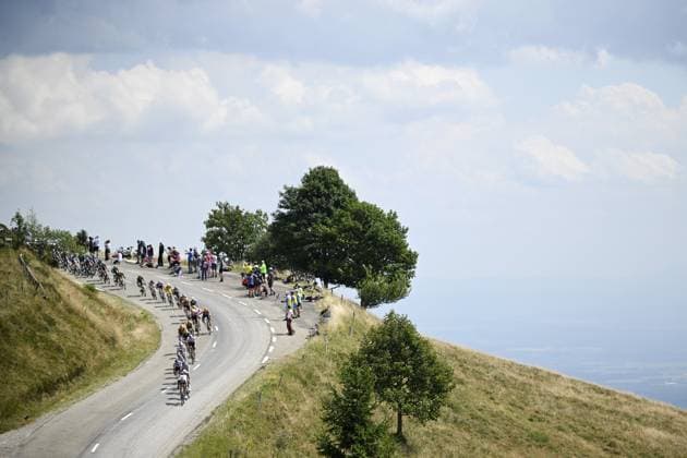 The pack of riders pictured in action during stage 14 of the 2026 Tour de France cycling race, a stage of 155km from Mulhouse to Le Markstein Fellering, on Saturday 18 July 2026. The 113th edition of the Tour de France starts on Saturday 4 July in Barcelona, Spain, and will finish in Paris, France on the 26th of July. JASPERxJACOBS  x181417052x