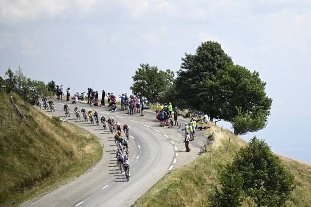 The pack of riders pictured in action during stage 14 of the 2026 Tour de France cycling race, a stage of 155km from Mulhouse to Le Markstein Fellering, on Saturday 18 July 2026. The 113th edition of the Tour de France starts on Saturday 4 July in Barcelona, Spain, and will finish in Paris, France on the 26th of July. JASPERxJACOBS  x181417060x