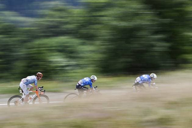 Dutch Thymen Arensman of Netcompany-INEOS, Colombian Einer Augusto Rubio of Movistar Team and Spanish Pablo Castrillo of Movistar Team are pictured during stage 14 of the 2026 Tour de France cycling race, a stage of 155km from Mulhouse to Le Markstein Fellering, on Saturday 18 July 2026. The 113th edition of the Tour de France starts on Saturday 4 July in Barcelona, Spain, and will finish in Paris, France on the 26th of July. JASPERxJACOBS  x181417190x