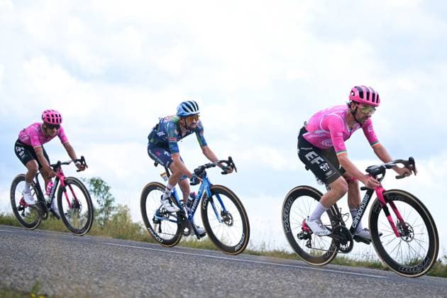 Ecuadorian Richard Carapaz of EF Education-EasyPost, French Valentin Paret-Peintre of Soudal Quick-Step and Irish Ben Healy of EF Education-EasyPost are pictured during stage 14 of the 2026 Tour de France cycling race, a stage of 155km from Mulhouse to Le Markstein Fellering, on Saturday 18 July 2026. The 113th edition of the Tour de France starts on Saturday 4 July in Barcelona, Spain, and will finish in Paris, France on the 26th of July. DAVIDxPINTENS  x181417513x