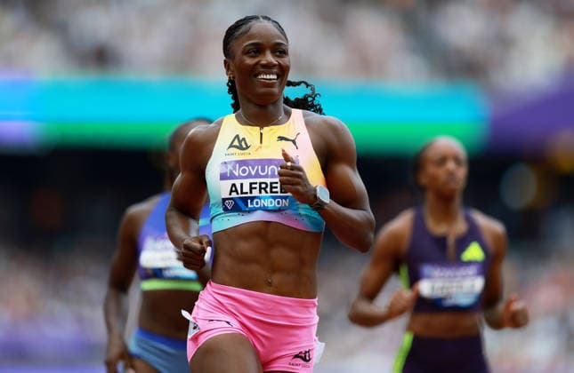 Julien Alfred of Saint Lucia wins the 200m Women. The London Athletics Meet, Wanda Diamond League, London Stadium, London, UK - 18 Jul 2026London London Stadium United Kingdom  Copyright: xJamesxMarsh Shutterstockx 16996766be