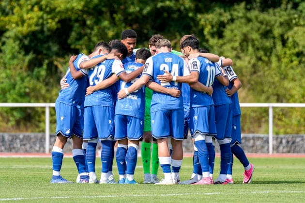 Spieler der TSG 1899 Hoffenheim, schwören sich mit einem Mannschaftskreis vor dem Anpfiff ein, Kreis, Teamkreis, Konzentration, Kameradschaft, Ansprache, Motivation, 18.07.2026, Bad Friedrichshall (Deutschland), Fussball, Testspiel, TSG 1899 Hoffenheim - SGV Heilbronn-Freiberg, DFB DFL REGULATIONS PROHIBIT ANY USE OF PHOTOGRAPHS AS IMAGE SEQUENCES AND OR QUASI-VIDEO. *** Players from TSG 1899 Hoffenheim gather in a team huddle before kickoff; huddle, team huddle, concentration, camaraderie, pep talk, motivation, July 18, 2026, Bad Friedrichshall, Germany, soccer, friendly match, TSG 1899 Hoffenheim vs. SGV Heilbronn Freiberg, DFB and DFL regulations prohibit any use of photographs as image sequences and or quasi-video xozx