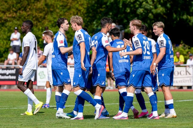 Spieler der TSG 1899 Hoffenheim, jubeln über das Tor zum 2:0, Jubel, Torjubel, Torerfolg, celebrate the goal, goal, celebration, jubelt ueber das Tor, Freuen, Freude, freut sich, optimistisch, positiv, Spielszene, Highlight, Action, Aktion, 18.07.2026, Bad Friedrichshall (Deutschland), Fussball, Testspiel, TSG 1899 Hoffenheim - SGV Heilbronn-Freiberg, DFB DFL REGULATIONS PROHIBIT ANY USE OF PHOTOGRAPHS AS IMAGE SEQUENCES AND OR QUASI-VIDEO. *** TSG 1899 Hoffenheim players celebrate the 2-0 goal, Celebration, Goal Celebration, Goal Scored, Celebrating the Goal, Goal, Celebration, Celebrating the Goal, Joy, Happiness, Happy, Optimistic, Positive, Game Scene, Highlight, Action, 18 07 2026, Bad Friedrichshall, Germany, soccer, friendly match, TSG 1899 Hoffenheim vs. SGV Heilbronn Freiberg, DFB and DFL regulations prohibit any use of photographs as image sequences and or quasi-video xozx