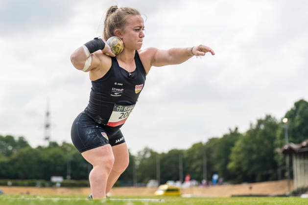 LEVERKUSEN, GERMANY - JULY 18, 2026 : Lara Baars (NED VfB Stuttgart 1893) competing in the shot put during the Para Heimspiel 7.0 at Fritz Jacobi Sports Complex on July 18, 2026 in Leverkusen, Germany. Northrhine-Westphalia Germany Copyright: xAxelxKohringx