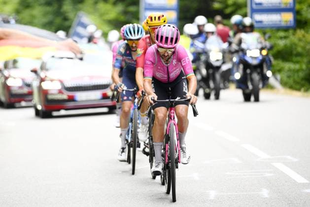 Irish Ben Healy of EF Education-EasyPost is pictured during stage 14 of the 2026 Tour de France cycling race, a stage of 155km from Mulhouse to Le Markstein Fellering, on Saturday 18 July 2026. The 113th edition of the Tour de France starts on Saturday 4 July in Barcelona, Spain, and will finish in Paris, France on the 26th of July. POOLxGREGORYxVANxGANSEN  x181421281x