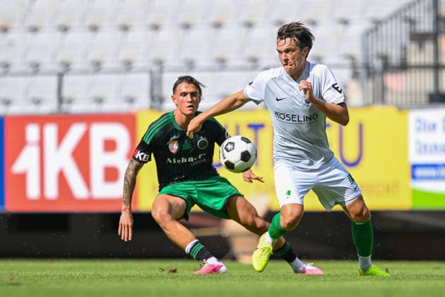 SOCCER - Wacker vs Chemie Leipzig, test match INNSBRUCK,AUSTRIA,18.JUL.26 - SOCCER - ADMIRAL 2.Liga, Regionalliga Nordost, FC Wacker Innsbruck vs BSG Chemie Leipzig, test match. Image shows Quirin Rackl (Wacker) and Luca Buerger (Chemie Leipzig).  GEPAxpictures xDanielxSchoenherr