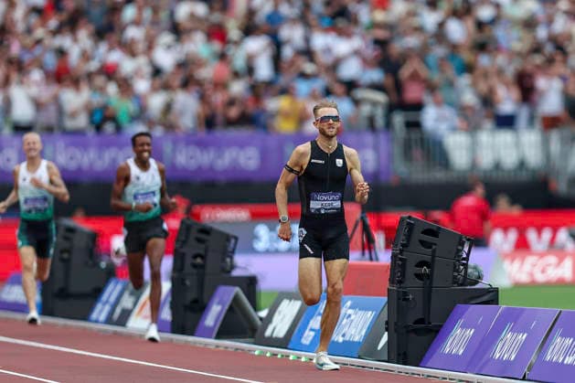 2026 Wanda Diamond League - Novuna London Athletics Meet Josh Kerr of Great Britain crosses the finish line during the Elmsley-Carr mile event at the Wanda Diamond League meeting at the London Stadium in Stratford, London. United Kingdom  Copyright: xMIxNewsx originalFilename:fletcher-wandadua260718_np7Kk.jpg