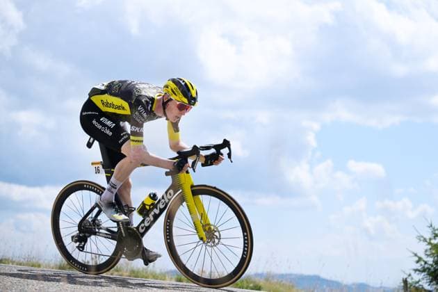American Matteo Jorgenson of Team Visma-Lease a Bike is pictured during stage 14 of the 2026 Tour de France cycling race, a stage of 155km from Mulhouse to Le Markstein Fellering, on Saturday 18 July 2026. The 113th edition of the Tour de France starts on Saturday 4 July in Barcelona, Spain, and will finish in Paris, France on the 26th of July. DAVIDxPINTENS  x181422391x