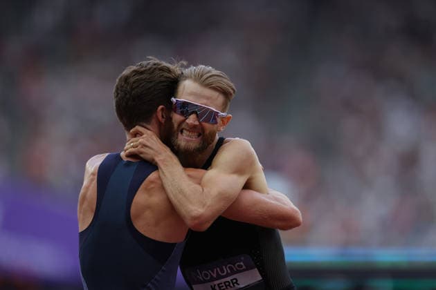 RECORD DATE NOT STATED 18th July 2026; London Stadium, London, England; 2026 Diamond League Novuna London Athletics Meet; Josh Kerr of Great Britain celebrates immediately after achieving the 1 Mile Men World Record in 3:42:66 JohnxPatrickxFletcher