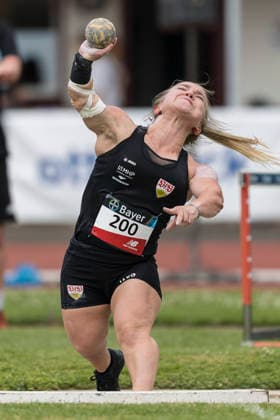 LEVERKUSEN, GERMANY - JULY 18, 2026 : Lara Baars (NED VfB Stuttgart 1893) competing in the shot put during the Para Heimspiel 7.0 at Fritz Jacobi Sports Complex on July 18, 2026 in Leverkusen, Germany. Northrhine-Westphalia Germany Copyright: xAxelxKohringx