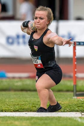 LEVERKUSEN, GERMANY - JULY 18, 2026 : Lara Baars (NED VfB Stuttgart 1893) competing in the shot put during the Para Heimspiel 7.0 at Fritz Jacobi Sports Complex on July 18, 2026 in Leverkusen, Germany. Northrhine-Westphalia Germany Copyright: xAxelxKohringx