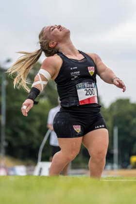 LEVERKUSEN, GERMANY - JULY 18, 2026 : Lara Baars (NED VfB Stuttgart 1893) reacts in the shot put during the Para Heimspiel 7.0 at Fritz Jacobi Sports Complex on July 18, 2026 in Leverkusen, Germany. Northrhine-Westphalia Germany Copyright: xAxelxKohringx