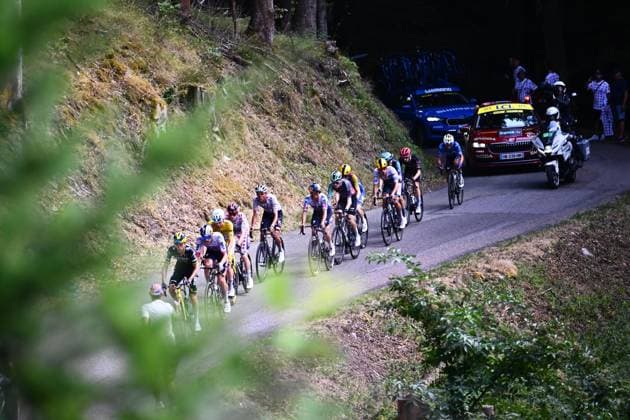 The breakaway group pictured during stage 14 of the 2026 Tour de France cycling race, a stage of 155km from Mulhouse to Le Markstein Fellering, on Saturday 18 July 2026. The 113th edition of the Tour de France starts on Saturday 4 July in Barcelona, Spain, and will finish in Paris, France on the 26th of July. POOLxGREGORYxVANxGANSEN  x181422600x