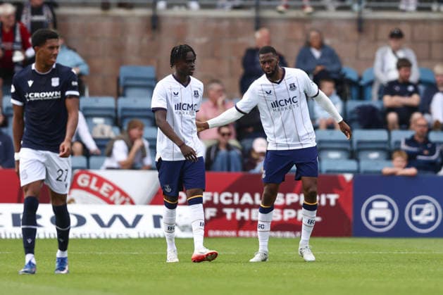 RECORD DATE NOT STATED 18th July 2026; Dens Park, Dundee, Scotland; Friendly Football, Dundee versus Everton; Beto of Everton celebrates after scoring for 1-0 in the 38th minute with Tyrique George DavidxYoung