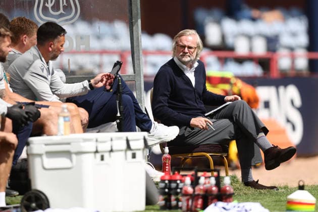 RECORD DATE NOT STATED 18th July 2026; Dens Park, Dundee, Scotland; Friendly Football, Dundee versus Everton; Dundee head coach Steven Pressley listens to assistant coach Barry Nicholson DavidxYoung