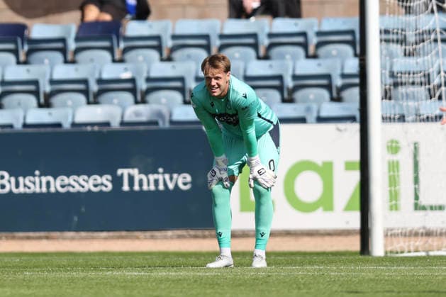 RECORD DATE NOT STATED 18th July 2026; Dens Park, Dundee, Scotland; Friendly Football, Dundee versus Everton; Dundee goalkeeper Harrison Sharp after making a mistake which let to a goal DavidxYoung