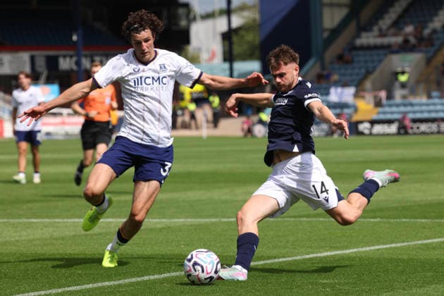 RECORD DATE NOT STATED 18th July 2026; Dens Park, Dundee, Scotland; Friendly Football, Dundee versus Everton; Alan Forrest of Dundee takes on Merlin Rohl of Everton DavidxYoung