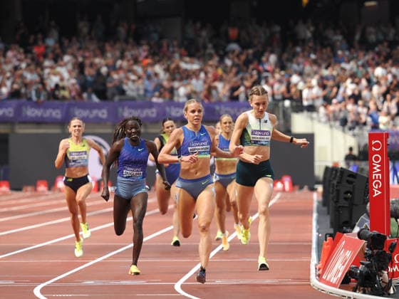 Keely Hodgkinson crosses the line to win the 800 metres and final event during the Diamond League Athletics at the London Stadium, Queen Elizabeth Olympic Park , London, England on 18 July 2026. Copyright: xPhilxHutchinsonx 45280038