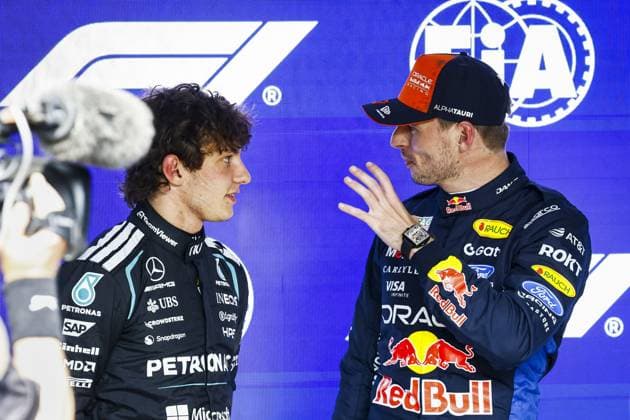 SPA - Andrea Kimi Antonelli (Mercedes-AMG PETRONAS Formula One Team) and Max Verstappen (Oracle Red Bull Racing) after qualifying at the Spa-Francorchamps circuit for the Belgian Grand Prix. SEM VAN DER WAL ANP xVIxANPxSportx xxANPxIVx 563783682 originalFilename: 563783682.jpg
