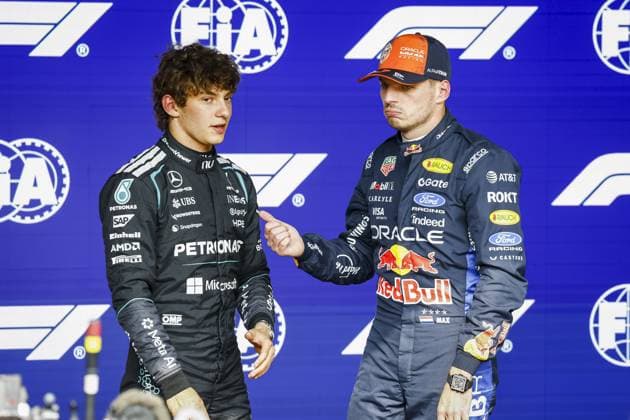 SPA - Andrea Kimi Antonelli (Mercedes-AMG PETRONAS Formula One Team) and Max Verstappen (Oracle Red Bull Racing) after qualifying at the Spa-Francorchamps circuit for the Belgian Grand Prix. SEM VAN DER WAL ANP xVIxANPxSportx xxANPxIVx 563783687 originalFilename: 563783687.jpg