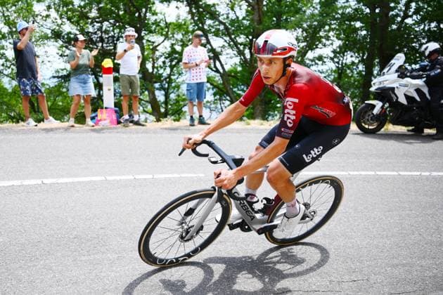 Belgian Lars Craps of Lotto Intermarche is pictured during stage 14 of the 2026 Tour de France cycling race, a stage of 155km from Mulhouse to Le Markstein Fellering, on Saturday 18 July 2026. The 113th edition of the Tour de France starts on Saturday 4 July in Barcelona, Spain, and will finish in Paris, France on the 26th of July. POOLxGREGORYxVANxGANSEN  x181422998x