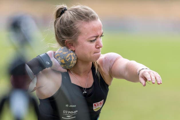 LEVERKUSEN, GERMANY - JULY 18, 2026 : Lara Baars (NED VfB Stuttgart 1893) competing in the shot put during the Para Heimspiel 7.0 at Fritz Jacobi Sports Complex on July 18, 2026 in Leverkusen, Germany. Northrhine-Westphalia Germany Copyright: xAxelxKohringx